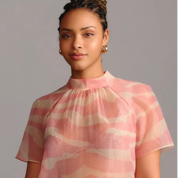 Brand New DANIEL RAINN MOCK-NECK SHORT-SLEEVE BLOUSE - Picture 9 of 16